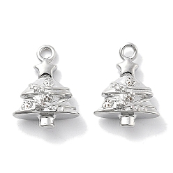Платина Подвески из прозрачного кубического циркония с микропейвом, без кадмия, без никеля и без свинца, Рождественские елки, платина, 13x9.5x4.5 мм, отверстие : 1.4 мм