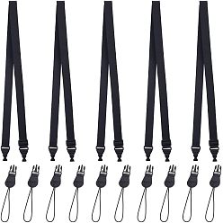 Black Nylon Adjustable Mobile Straps, with PU Imitation Leather and Plastic Finding, Black, 96~154x3.2x0.1cm