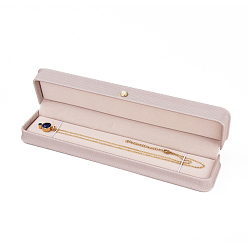 Misty Rose PU Leather Necklace Gift Boxes, with Iron & Plastic Imitation Pearl Button and Velvet Inside, for Wedding, Jewelry Storage Case, Misty Rose, 24x5.5x4cm