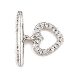 Платина Застежки-тоглы из латуни с микропаве из прозрачных кубических цирконий в форме сердца, без кадмия и без свинца, долговечный, платина, 4.5~11.5x12.5~20.5x2.5 мм, отверстие : 0.8~1 мм