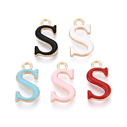 Letter S Стойки обшивки сплава эмали подвески, письмо амулеты, без кадмия, без никеля и без свинца, золотые, Письмо с, 15.5~19.5x5.5~16.5x2.5 мм, отверстие : 1.8~2 мм