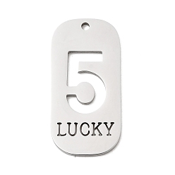 Нержавеющая Сталь Цвет 304 подвески из нержавеющей стали, овал с цифрой 5 и словом «счастливый», цвет нержавеющей стали, 35x17x1.5 мм, отверстие : 1.8 мм