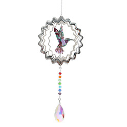 Pájaro Kits de pintura de diamantes de carillón de viento diy, incluyendo colgante de cristal, diamantes de imitación de resina, pluma, bandeja y arcilla de cola, Patrón de aves, 470 mm