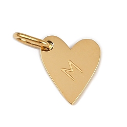 Letter M 304 прелести нержавеющей стали, с прыжковых колец, сердце с подвесками в виде букв, золотые, Буква М, 10x8.5x1.5 мм, отверстие : 4x2.5 мм