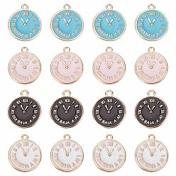 (52) Непрозрачная лаванда 40 шт 4 цвета сплава эмалевые подвески, золотой свет, без кадмия и без свинца, часы, разноцветные, 17x14x2 мм, отверстие : 1.2 мм, 10 шт / цвет