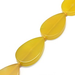 Gold Natural Agate Beads Strands, Dyed, Teardrop, Gold, 48.5~49x29.5~30x5.5~7.5mm, Hole: 2mm, about 8pcs/strand, 16.1~16.6 inch(41~42.2cm)