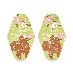 Телец Подвески из сплава с покрытием стойки и эмали, ромб и двенадцать созвездий, золотой свет, Телец, 63x35x1 мм, отверстие : 1.6 мм