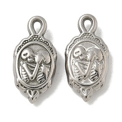 Нержавеющая Сталь Цвет Антикоррозийные 304 подвески из нержавеющей стали, овал с подвеской в виде скелета, цвет нержавеющей стали, 20.5x10x4.5 мм, отверстие : 1.5 мм