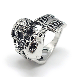 Antique Silver Alloy Finger Rings, Human Skeleton, Size 10, Antique Silver, 20mm