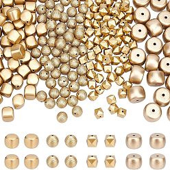 Gold 190Pcs Spray Painted Acrylic Beads, Matte Style, Faceted, Mixed Shape, Gold, 10x10x9mm, Hole: 1.5mm