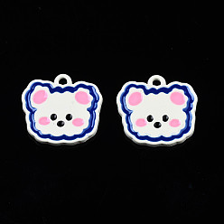 White Alloy Spray Painted Enamel Pendants, Cadmium Free & Lead Free, Bear, White, 17x18x2mm, Hole: 1.8mm