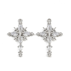 Платина Латунные микро проложить кубического циркония подвески, звезда, платина, 31x21x6 мм, отверстие : 1.5 мм