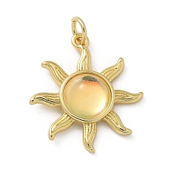 Настоящее золото 18K Подвески латуни cmолы, с целью перехода в кольце, солнечные чары, реальный 18 k позолоченный, 22x20x6 мм, отверстие : 3.5 мм