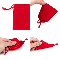 Red Rectangle Velvet Pouches, Gift Bags, Red, 9x7cm