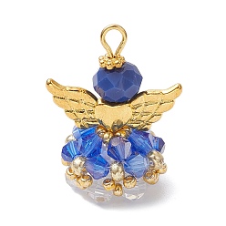 Королевский синий Стеклянные подвески, угол, с бусинами-крылышками из сплава и железной петлей, граненые, королевский синий, 30x21.5x16 мм, отверстие : 2.2~3.6 мм