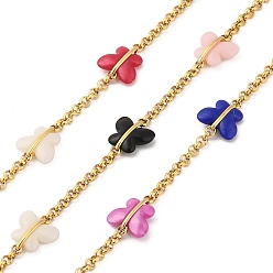 Настоящее золото 18K Бабочка с ионным покрытием (IP) 304 нержавеющая сталь, цепочки из полимерной смолы, несварные, с катушкой, реальный 18 k позолоченный, ссылка: 2x2.5x1 mm, Бабочка: 8x10x4 mm, около 10 м / рулон