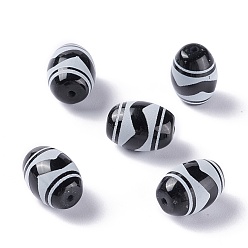 Tiger Pattern Тибетского стиля бусы дзи, природных бисера агат, окрашенная и подогревом, овальные, рисунок тигра, 13.5x10 мм, отверстие : 1.2 мм