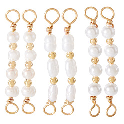 Золотой 6 шт. 3 стили натуральный культивированный пресноводный жемчуг бусины соединительные подвески, с латунными двойными петлями, белые, разнообразные, золотые, 31~32.5x4.5x4~4.5 мм, отверстия : 2.5 mm и 3 мм, 2 шт / стиль