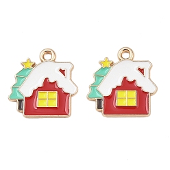 Дом Рождественские эмали сплава подвески, золотой свет, дом, 18.5x18x1 мм, отверстие : 1.8 мм