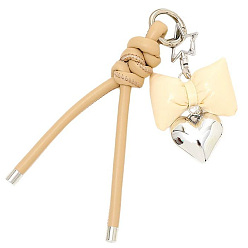 Бежевый 1брелок из искусственной кожи, аксессуары для подвешивания сумок с бантом, сердце, бежевые, 150 мм, 1 шт / комплект