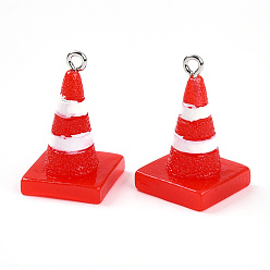 Красный Подвески из смоляного железа, конус, красные, 25~26x15.5~16x15.5~16 мм, отверстие : 2 мм