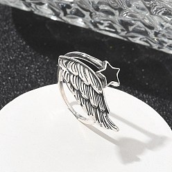 Wing Открытые манжеты из стерлингового серебра для женщин, античное серебро, крыло, Крыло: 24x15.5 мм, размер США 7 1/4 (17.5 мм)