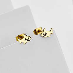 Золотой 304 из нержавеющей стали серьги, акула, золотые, 8x5 мм