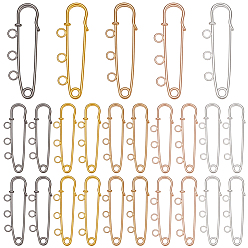 Mixed Color 25Pcs 5 Colors Iron Brooch Findings, 3-Hole Kilt Pins for Lapel Pins Makings, Mixed Color, 50x17x5mm, Hole: 3.5mm, 5pcs/color 