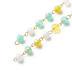 Желтый Гальванические стеклянные граненые цепочки рондель ручной работы из бисера, с железными ушками, несварные, желтые, 13.5x8 мм, около 3.28 футов (1 м) / прядь