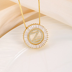 Letter Z Кольцо из латуни с прозрачными кубическими цирконами и подвеской в виде буквы, цепочка-коробка, золотые, Письмо Z, 17.72 дюйм (45 см)