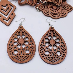 Teardrop Серьги-подвески из сплава дерева, платина, слеза, 68.7x46 мм