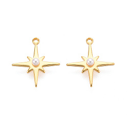 Настоящее золото 18K Подвески из латуни и АБС-пластика с имитацией жемчуга, Полярная звезда, без никеля , долговечный, реальный 18 k позолоченный, 13.5x12x2.5 мм, отверстие : 0.8 мм
