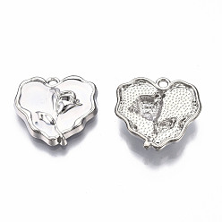 Белый Стойки обшивки сплава эмали подвески, без кадмия и без свинца, платина, Сердце с розой, белые, 20x21x4 мм, отверстие : 1.8 мм