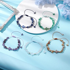 Смешанные камни 5шт. браслеты из натуральных драгоценных камней и переплетенных элементов для женщин и мужчин, внутренний диаметр: 1-3/4~3-7/8 дюйм (4.3~9.7 см)