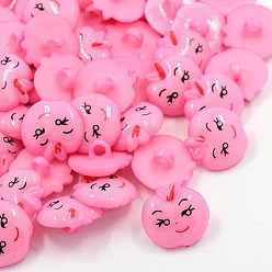 Pink Acrylic Shank Buttons, 1-Hole, Dyed, Apple with Smile Face, Pink, 18x17x4mm, Hole: 3mm