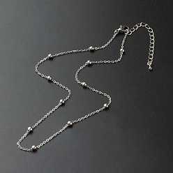 Stainless Steel Color Brass Satellite Chain Necklaces, with 304 Stainless Steel Lobster Claw Clasps and Chain Extender, Stainless Steel Color, 40.3x0.15cm