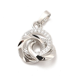 Платинированный Стойка металлическая латунная микропрофилированная кубическая циркония подвески, 3 переплетающееся русское кольцо-брелок, долговечный, без кадмия и без свинца, Реальная платина, 18x14.5x4 мм, отверстие : 3.5x6 мм