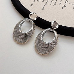 Platinum Alloy Stud Dangle Earrings, Oval, Platinum, 40mm