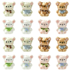 Mixed Color 16Pcs 8 Colors Handmade Porcelain Beads, Bear, Famille Rose Porcelain, Mixed Color, 17~17.5x15x10.5mm, Hole: 2mm, 2pcs/color