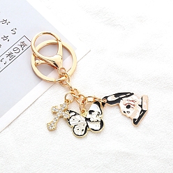 Golden Halloween Metal with Enamel Keychain, Skull with Flower and Butterfly, Golden, 8cm