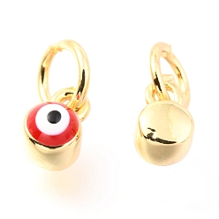 Mixed Color Brass Enamel Pendants, Long-Lasting Plated, Real 18K Gold Plated, with Jump Rings, Column with Evil Eye, Mixed Color, 5x3.5x4.5mm,Jump Ring: 5x0.6mm, 3mm inner diameter.