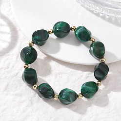 Зеленый Эластичные браслеты из акриловых бусин, имитирующих драгоценные камни, для женщин., самородки, с CCB пластиковые шарики, зелёные, бусины : 15x12 мм, внутренний диаметр: 1.97 дюйм (5 см)