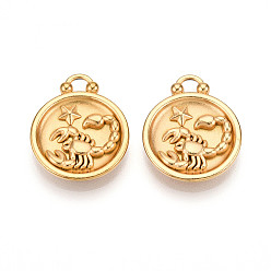 Скорпион 304 подвески из нержавеющей стали, плоский круглый шарм с двенадцатью созвездиями, реальный 18 k позолоченный, ионное покрытие (ip), Скорпион, 20.5x17x3~4.5 мм, отверстие : 2.5x2.7 мм