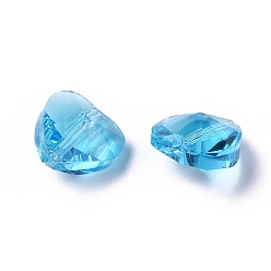 Deep Sky Blue Transparent Glass Beads, Faceted, Heart, Deep Sky Blue, 10x10x7mm, Hole: 1~1.2mm