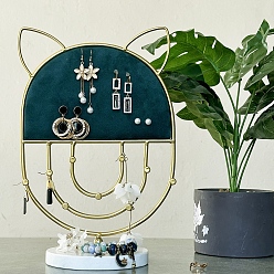 чирок Подставка для хранения сережек из железа в виде кошачьих ушей, держатель для ожерелий на мраморной основе, подставки для хранения ювелирных изделий, зелено-синие, 20x12x29 см