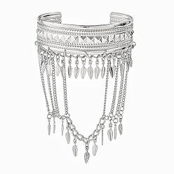 Платина Браслеты на плечо из сплава с кисточками, браслеты-манжеты для женщин, перо, платина, внутренний диаметр: 3-1/8 дюйм (8 см), Кулон : 125 мм