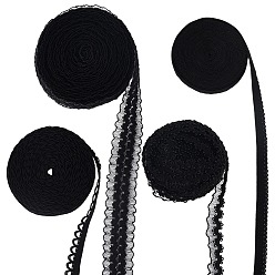 Черный 10м 2 стили вязаный рыболовный шнур нейлон эластичная кружевная отделка, Эластичная цветочная кружевная лента для шитья украшения, с 10ярдами 2 стилями полиэстер пико эластичная кружевная лента, чёрные, 10~25 мм