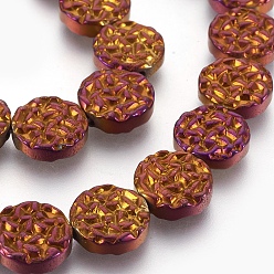 С Фиолетовым Покрытием Гальваническая немагнитная синтетическая гематитовая нить, плоско-круглые, с фиолетовым покрытием, 12x3.5 мм, отверстие : 1 мм, около 33 шт / нитка, 15.55 дюйм (39.5 см)