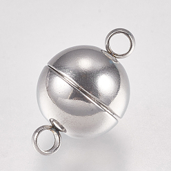 Stainless Steel Color 304 Stainless Steel Magnetic Clasps with Loops, Stainless Steel Color, 19.5x12mm, Hole: 2.2~2.5mm