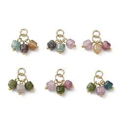 Турмалин Подвески из натурального разноцветного турмалина, Граненые кубические бусины, подвески-кисточки с латунными петлями, золотые, 13x10x11 мм, Перейти кольцо: 5x0.8 мм, внутренний диаметр: 3 мм